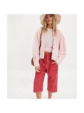 Nwt Free People Pink Nomad Cardigan Puff Sleeve Sweatshirt XS